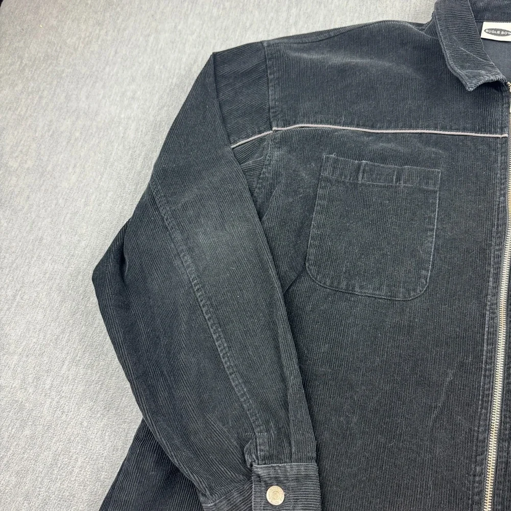 Vintage Bugle‎ Boy Jacket Mens XLT Tall Black Corduroy Full Zip Schaket Grunge